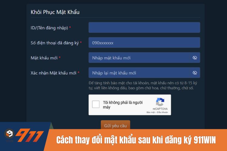 Cách thay đổi mật khẩu sau khi đăng ký 911WIN