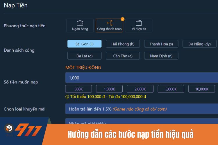 Hướng dẫn các bước nạp tiền hiệu quả