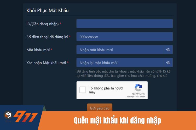 Quên mật khẩu khi đăng nhập